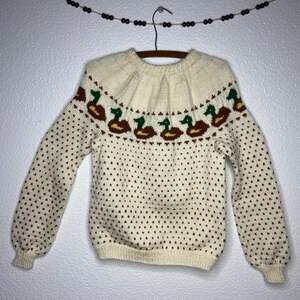 Vintage Handmade Knit Cream Mallard Sweater